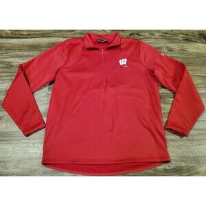 Under Armour Wisconsin Badgers Medium 1/4 Zip Jacket Red Fleece Lined Loose